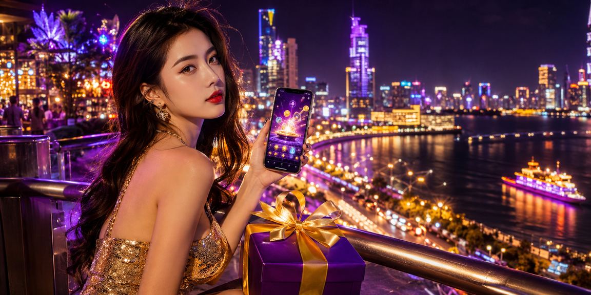 Người chơi dùng ứng dụng di động 789pp tại Sài Gòn ban đêm với ánh đèn neon